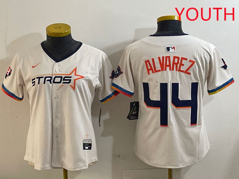 Youth Houston Astros #44 Alvarez Cream Fourth generation Joint Name Nike 2025 MLB Jersey style 1